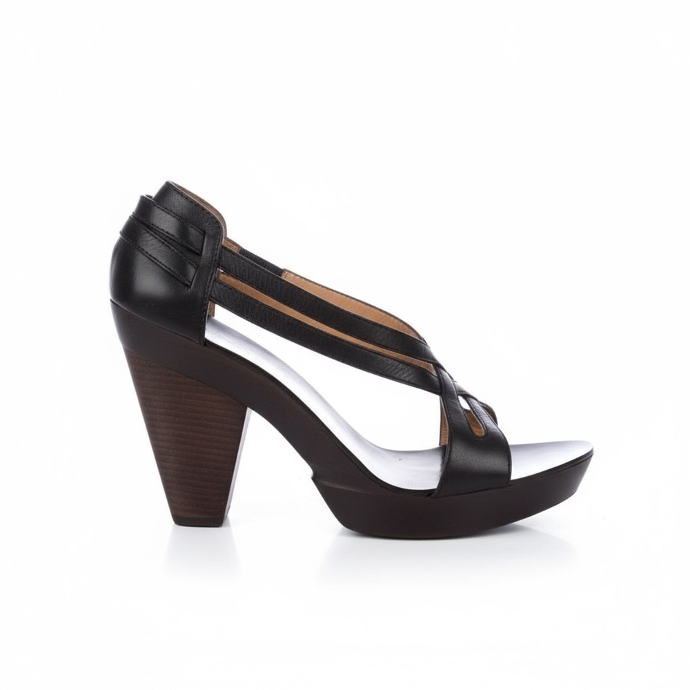 new Givenchy ༄ Cross Strap Wood Platform Sandals ༄ Black Leather ༄ 38.5 EU 8M ༄